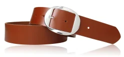 VANCOUVER: sportlicher Damen Ledergürtel 4 cm mit ovaler Gürtelschnalle in silber, echt Ledergürtel