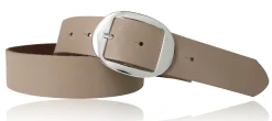 VANCOUVER: sportlicher Damen Ledergürtel 4 cm mit ovaler Gürtelschnalle in silber, echt Ledergürtel