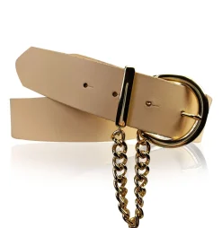 VITTORIA: Damen Ledergürtel 4 cm mit goldener Kette und Gürtelschnalle, echt Ledergürtel plastikfrei