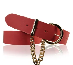 VITTORIA: Damen Ledergürtel 4 cm mit goldener Kette und Gürtelschnalle, echt Ledergürtel plastikfrei