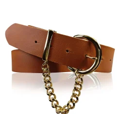 VITTORIA: Damen Ledergürtel 4 cm mit goldener Kette und Gürtelschnalle, echt Ledergürtel plastikfrei