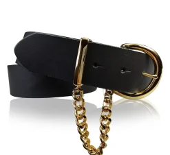 VITTORIA: Damen Ledergürtel 4 cm mit goldener Kette und Gürtelschnalle, echt Ledergürtel plastikfrei