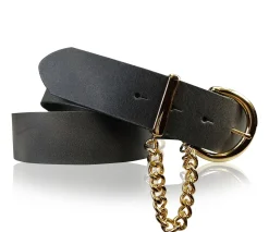 VITTORIA: Damen Ledergürtel 4 cm mit goldener Kette und Gürtelschnalle, echt Ledergürtel plastikfrei