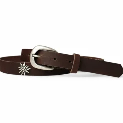 WIESNFREUDE Trachtengürtel für Damen mit Edelweiß aufgenietet, 2,5 cm
