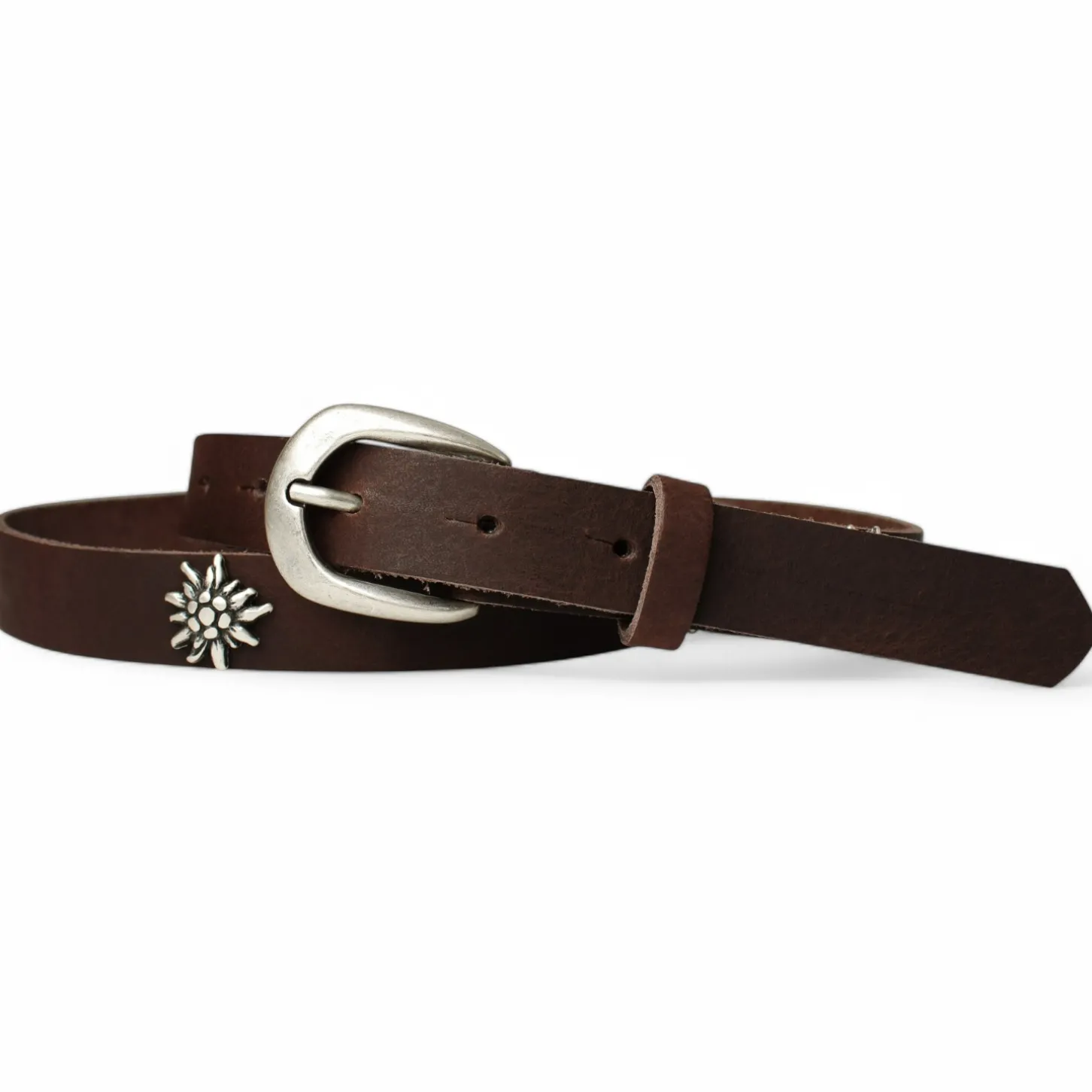 WIESNFREUDE Trachtengürtel für Damen mit Edelweiß aufgenietet, 2,5 cm
