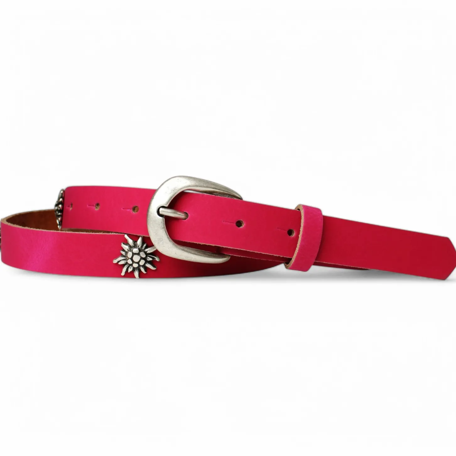 WIESNFREUDE Trachtengürtel für Damen mit Edelweiß aufgenietet, 2,5 cm
